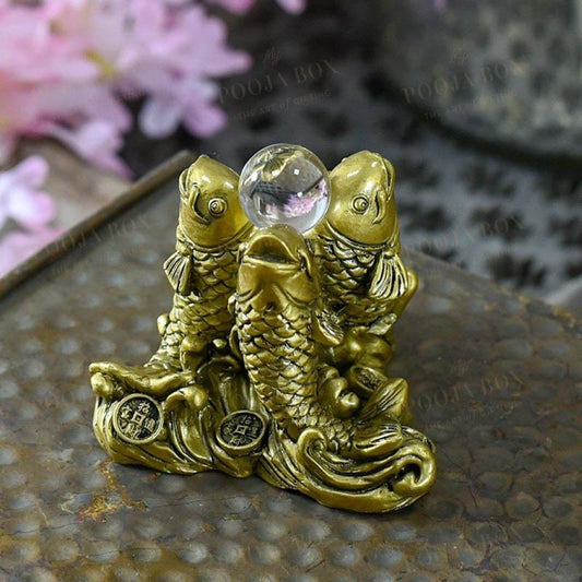 Feng Shui Three Carps/fish With Crystal Ball For Good Luck