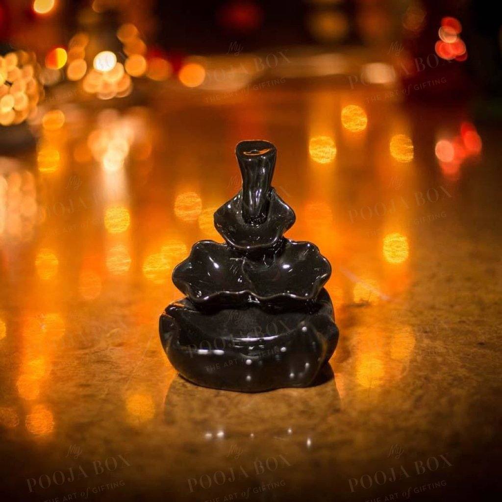 Glossy Black Backflow Smoke Waterfall Dhoop Burner Incense Holder