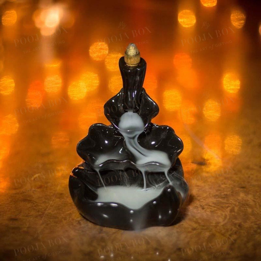 Glossy Black Backflow Smoke Waterfall Dhoop Burner Incense Holder