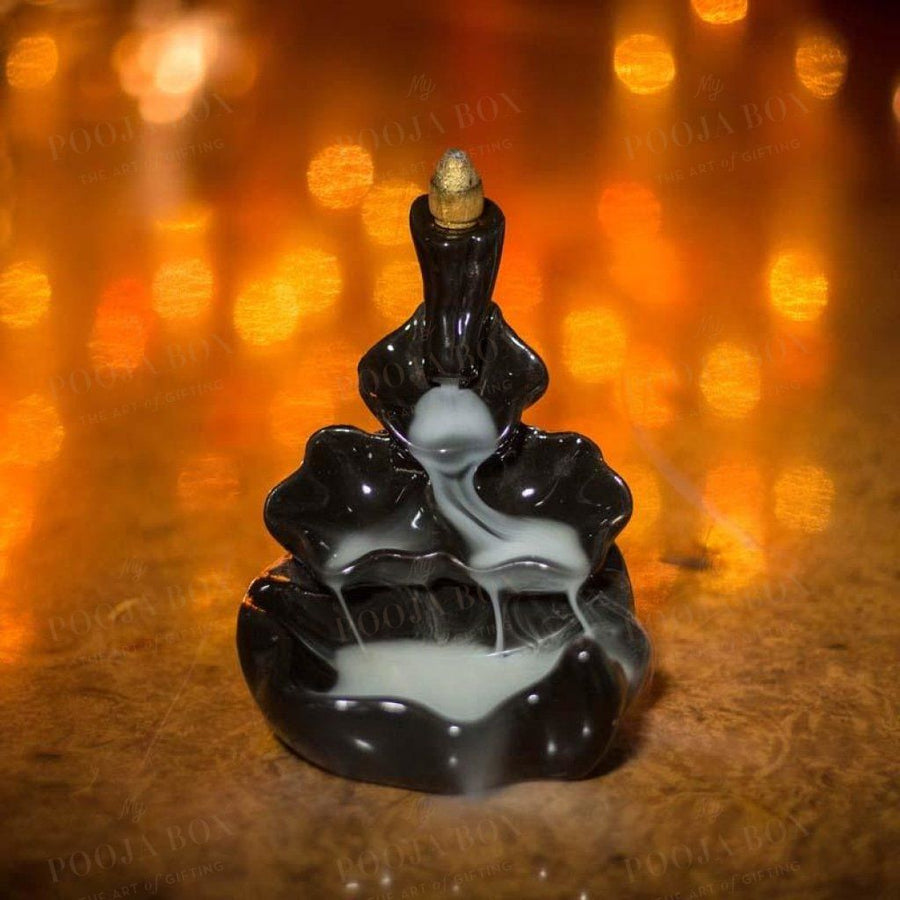 Glossy Black Backflow Smoke Waterfall Dhoop Burner Incense Holder