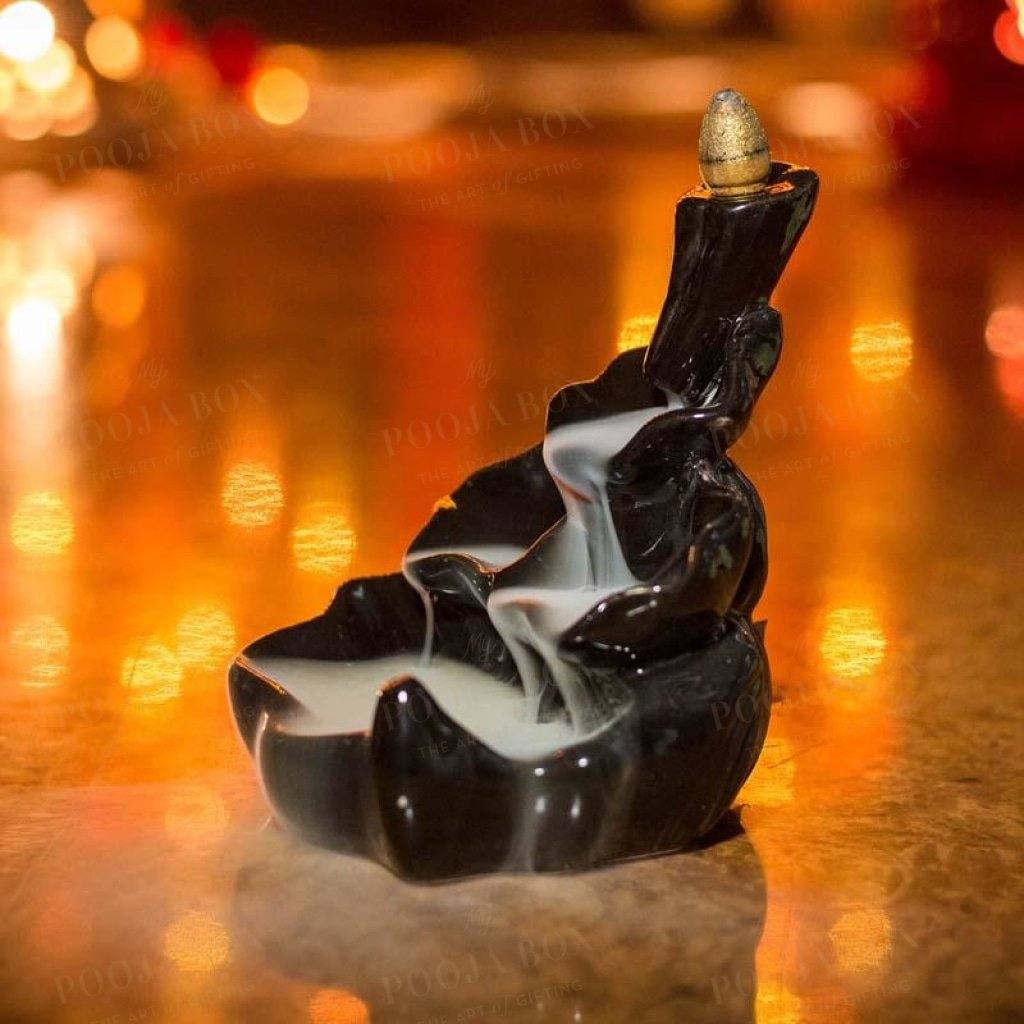 Glossy Black Backflow Smoke Waterfall Dhoop Burner Incense Holder