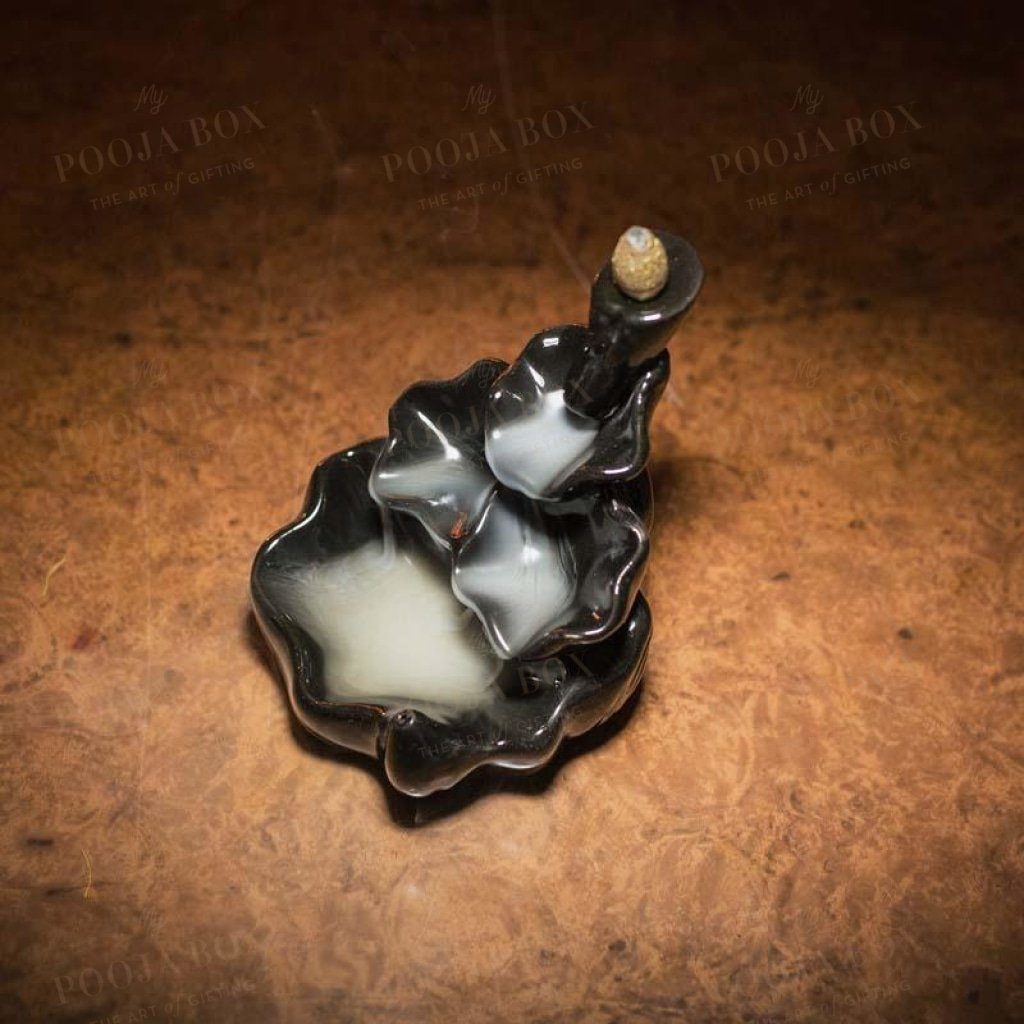 Glossy Black Backflow Smoke Waterfall Dhoop Burner Incense Holder