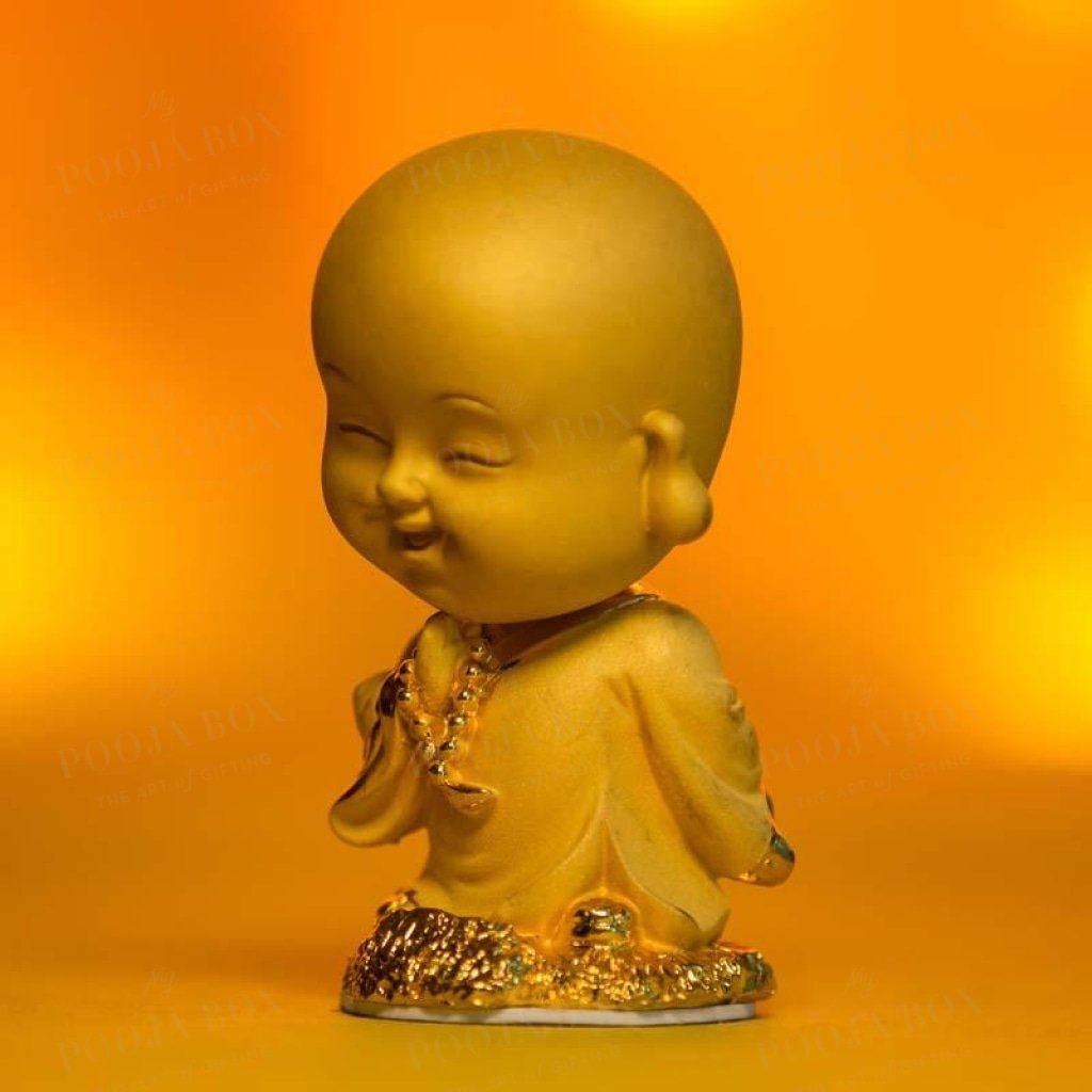 Golden Baby Monk Figurine With Spring Head Home Decor