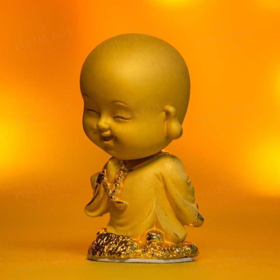 Golden Baby Monk Figurine With Spring Head Home Decor