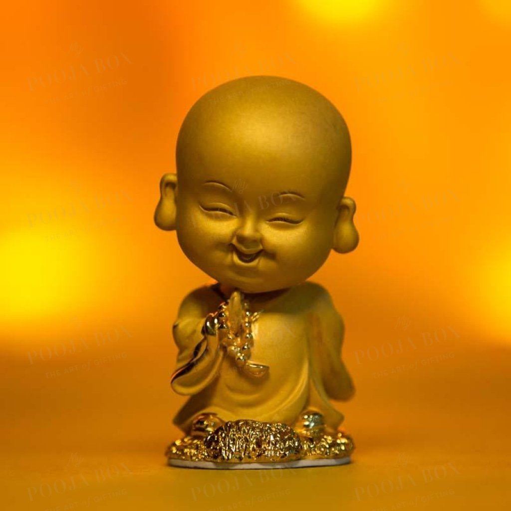 Golden Baby Monk Figurine With Spring Head Home Decor