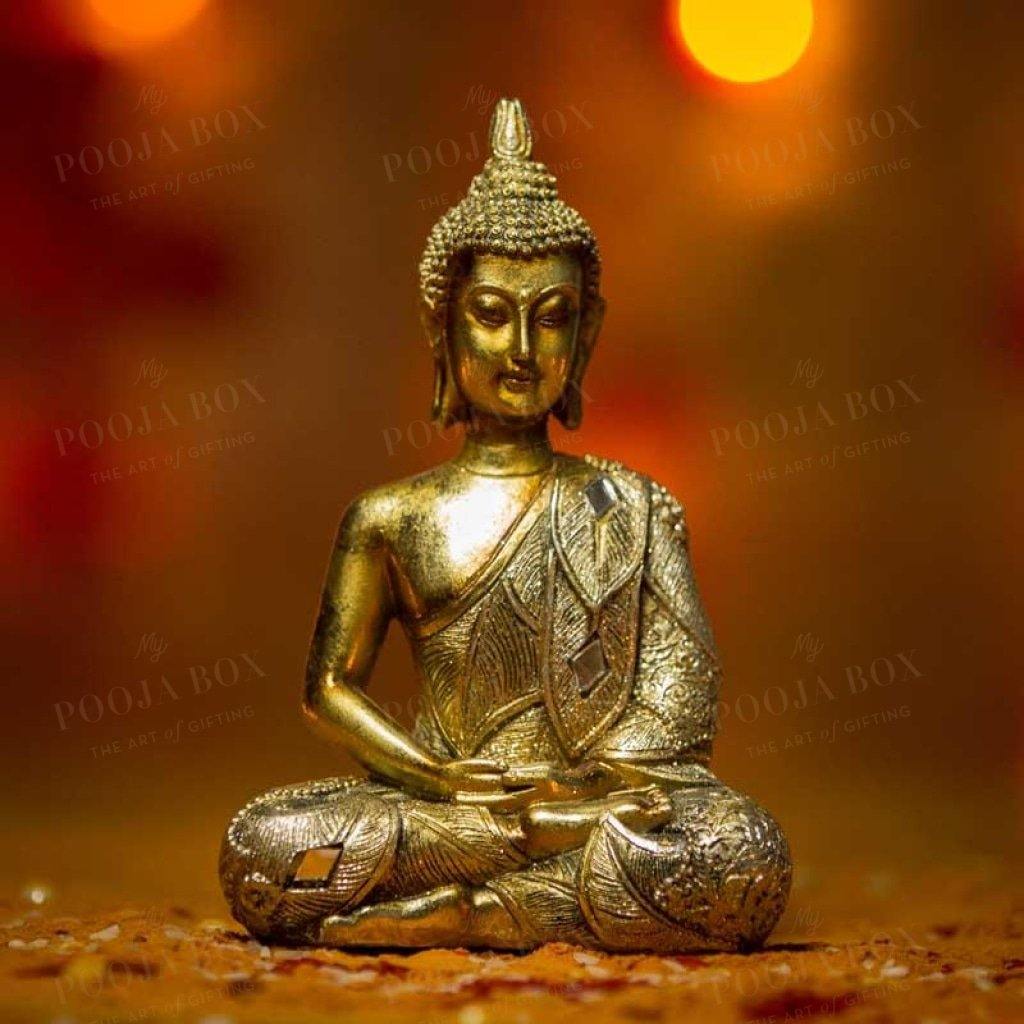 Buy Golden Buddha Showpiece Online in India - Mypoojabox.in