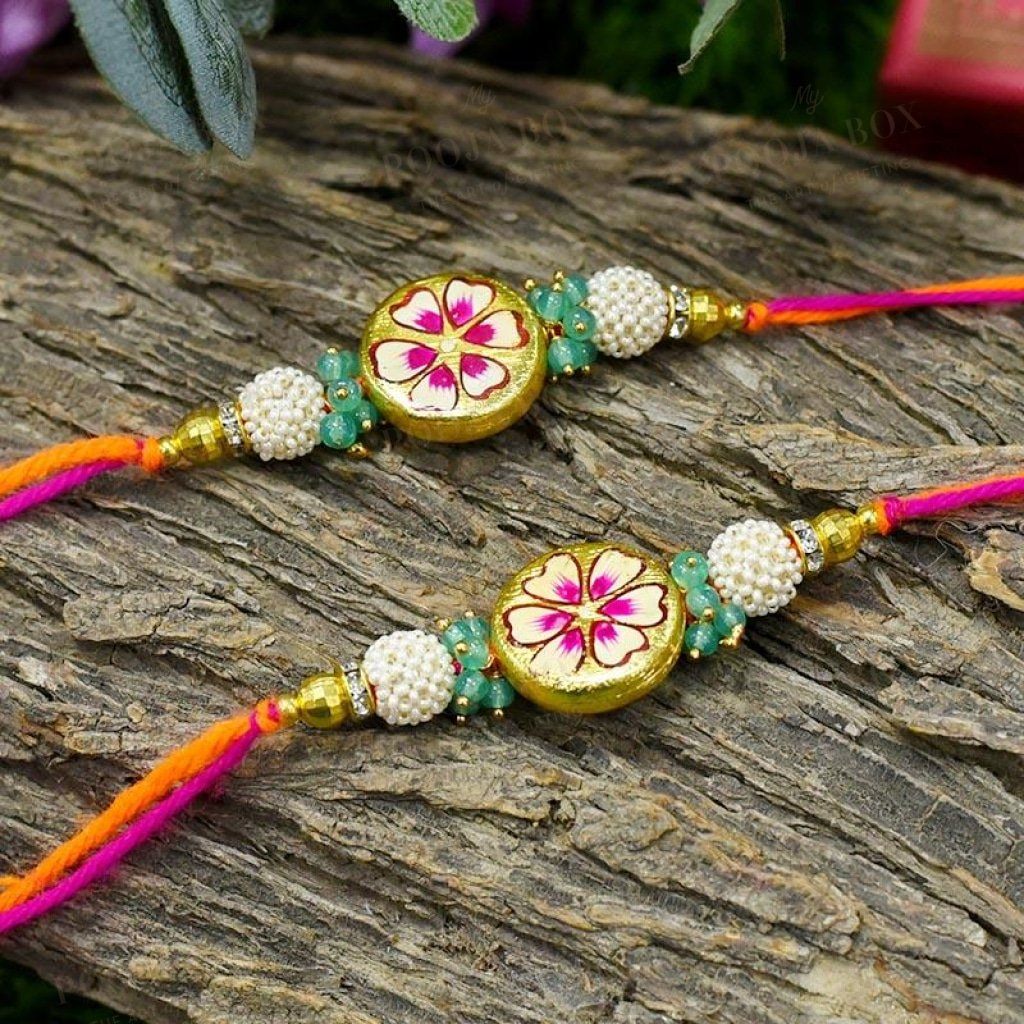 Hand Painted Round Floral Rakhis (Set Of 2) Rakhi