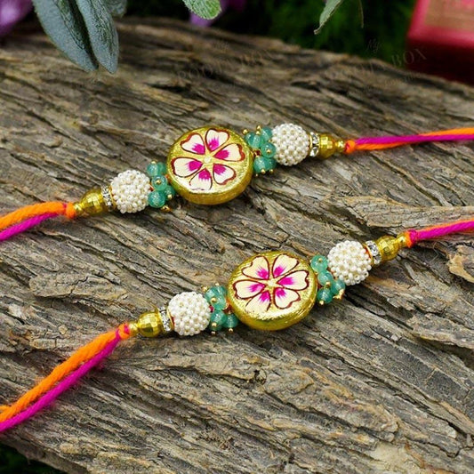Hand Painted Round Floral Rakhis (Set Of 2) Rakhi
