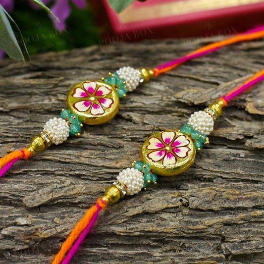 Hand Painted Round Floral Rakhis (Set Of 2) Rakhi