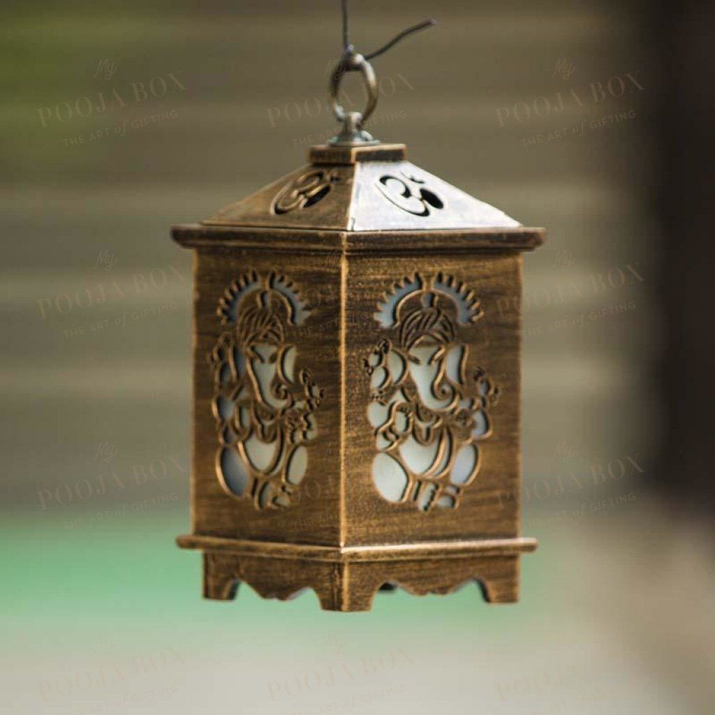Handcrafted Antique Wooden Ganesha Lantern Home Decor