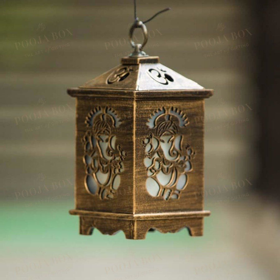 Handcrafted Antique Wooden Ganesha Lantern Home Decor