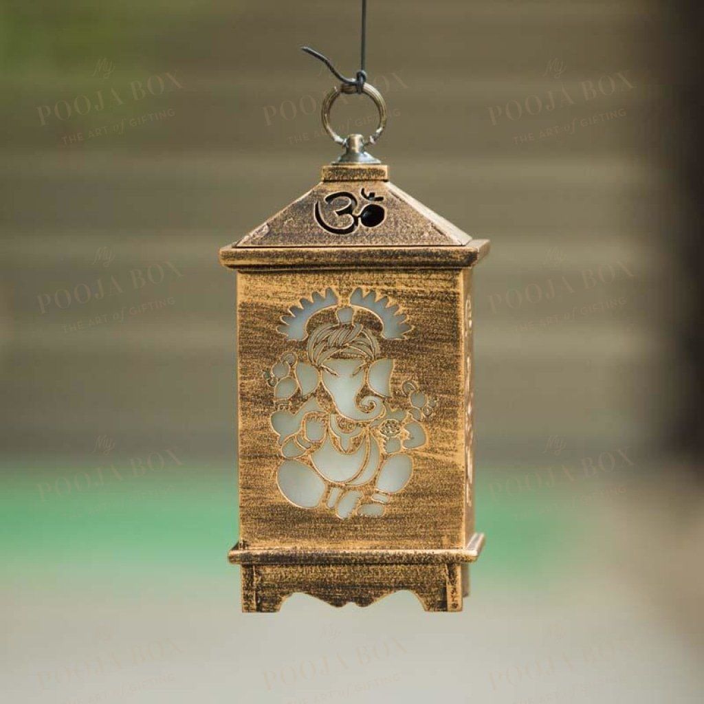 Handcrafted Antique Wooden Ganesha Lantern Home Decor