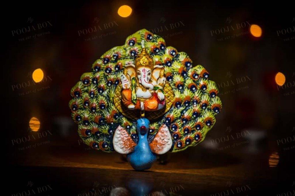 Handcrafted Ganesha & Peacock Showpiece Home Decor