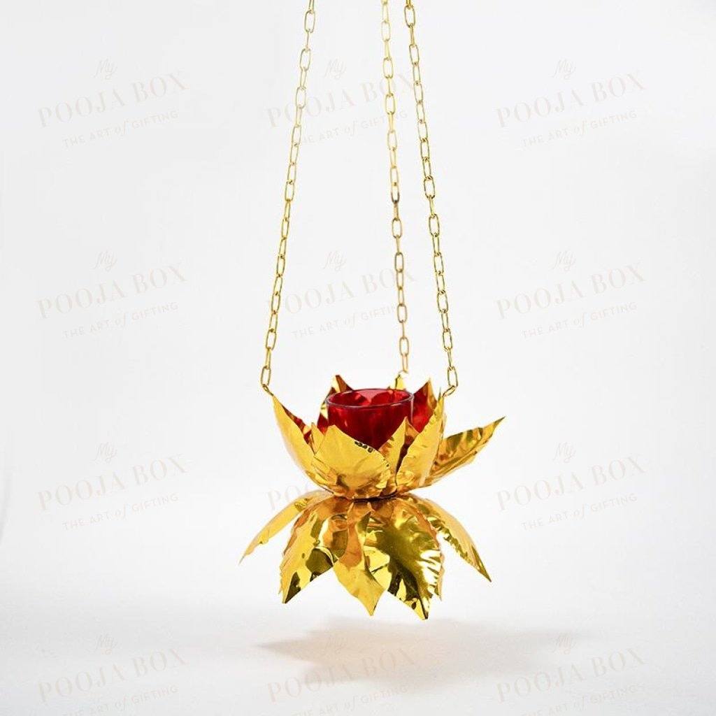 Hanging Lotus Golden Diya Candle Holder