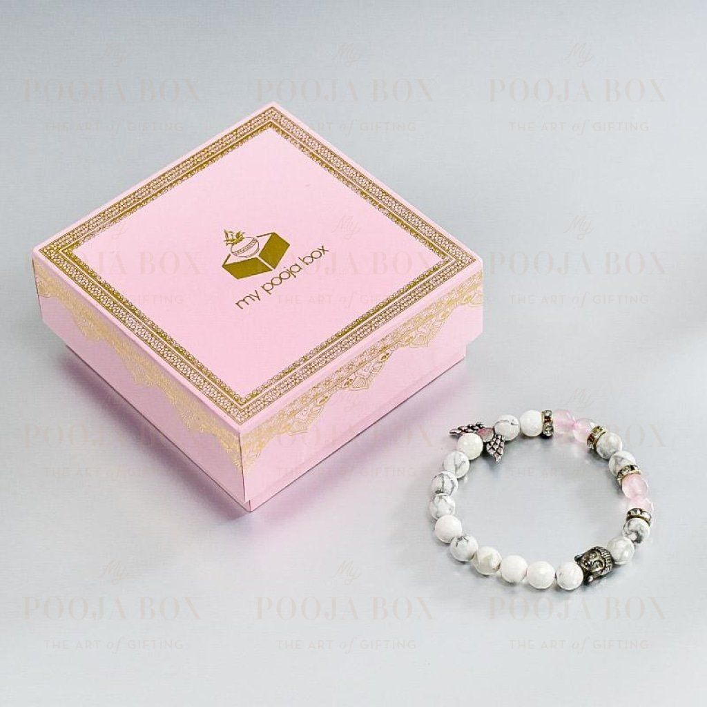 Howlite & Rose Quartz Bracelet With Buddha And Angel Wings