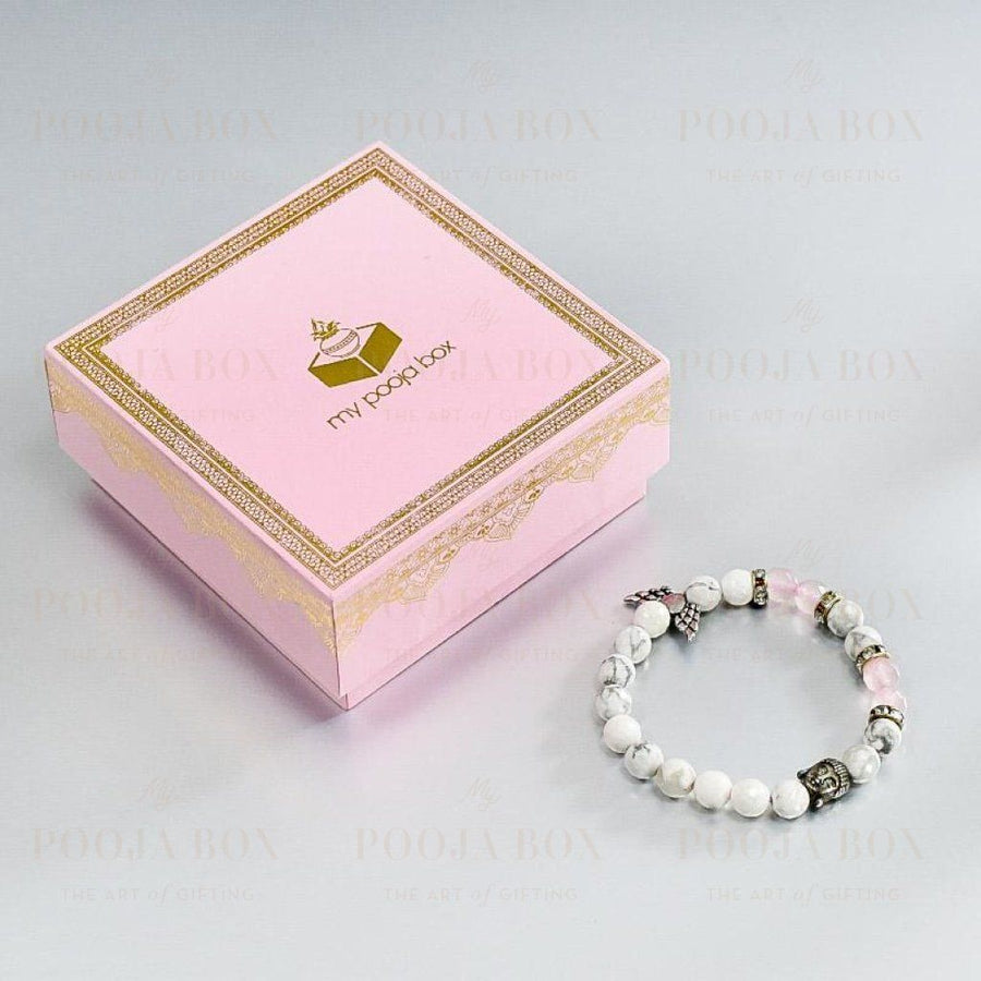 Howlite & Rose Quartz Bracelet With Buddha And Angel Wings