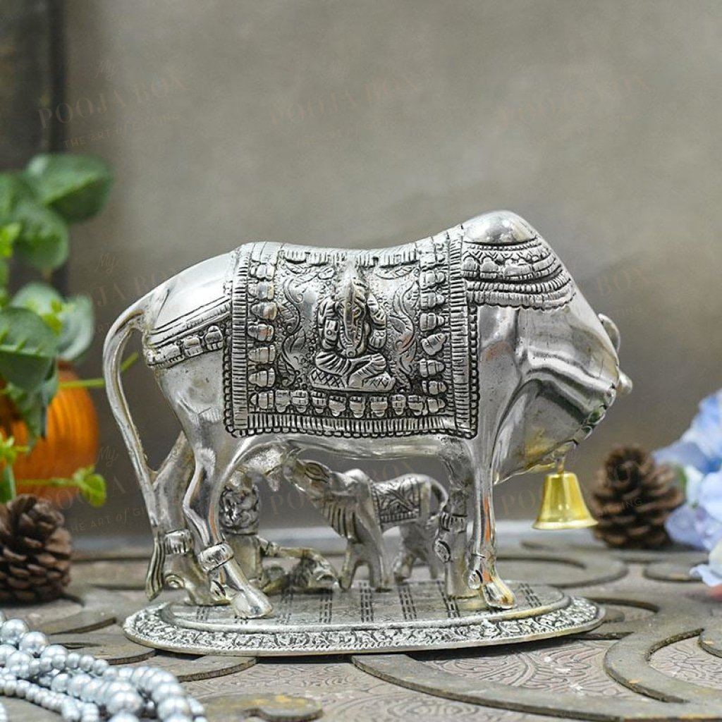 Kamdhenu Cow & Calf With Krishna Idol Idol