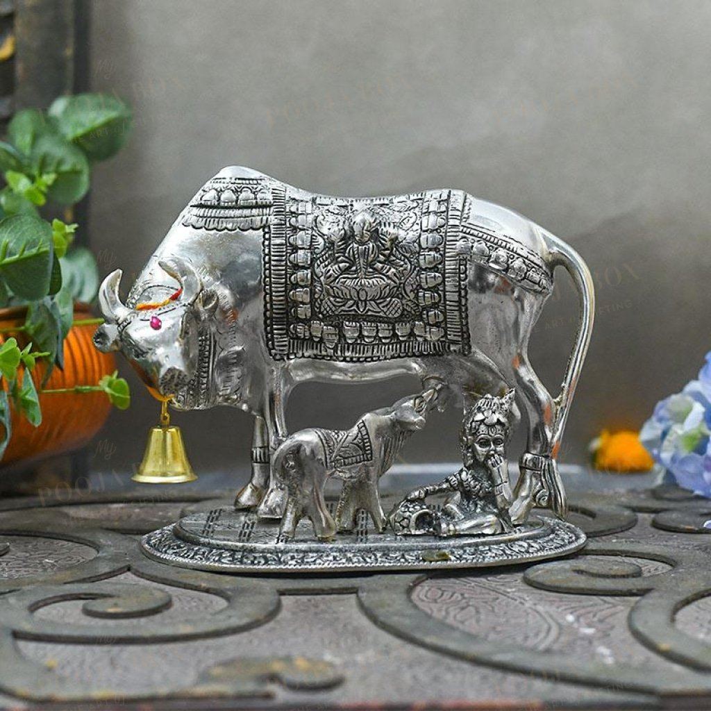 Kamdhenu Cow & Calf With Krishna Idol Idol