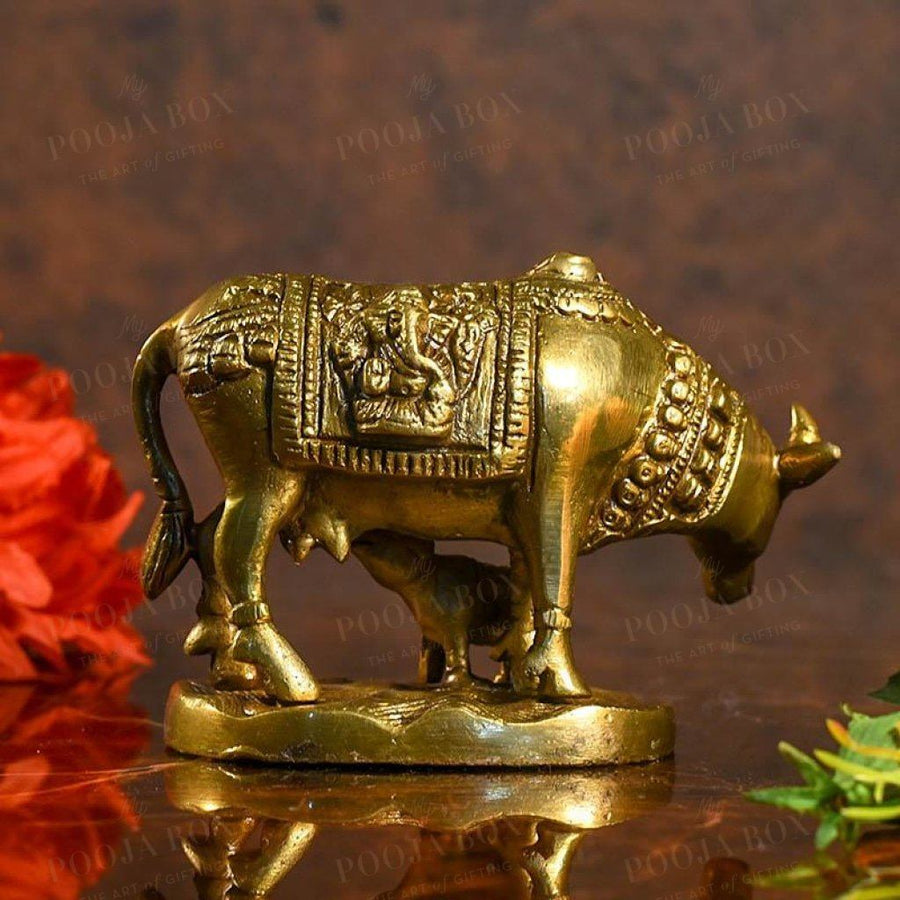 Kamdhenu With Calf Idol (Brass) Idols
