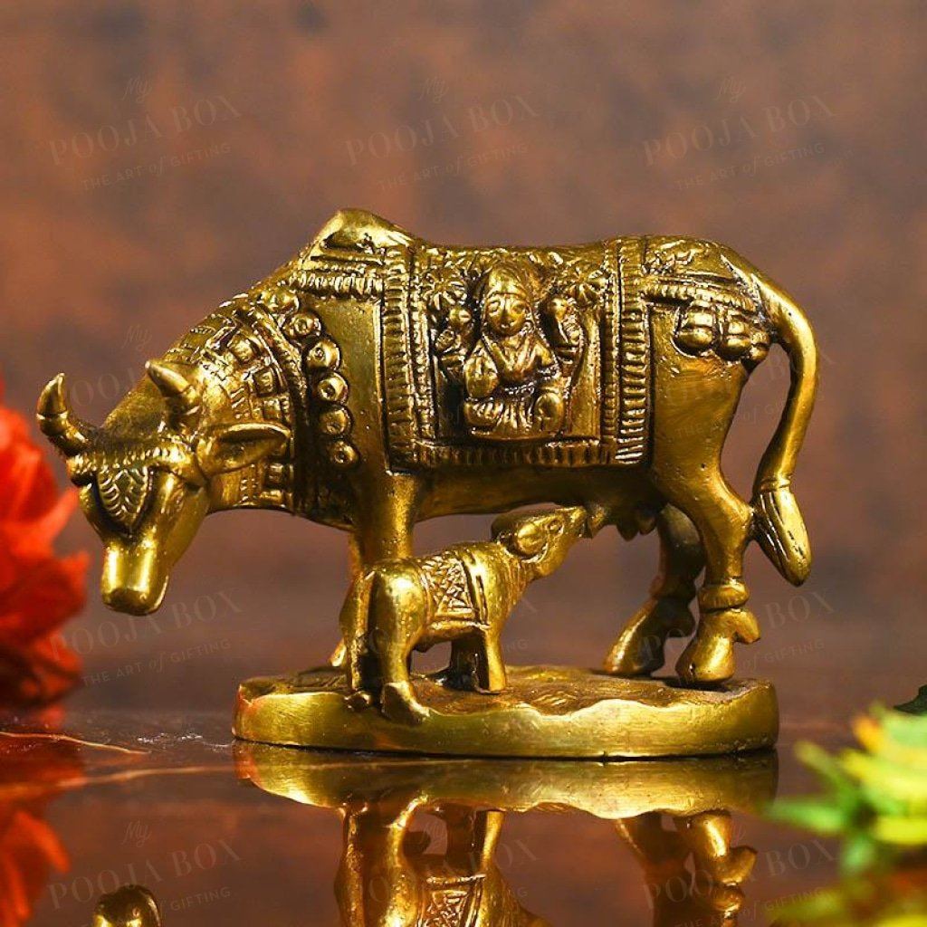 Kamdhenu With Calf Idol (Brass) Idols