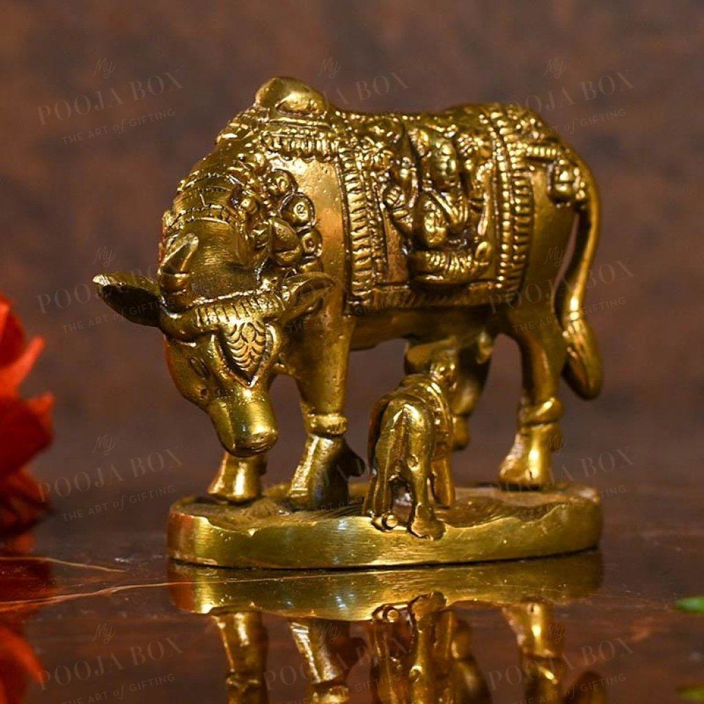 Kamdhenu With Calf Idol (Brass) Idols