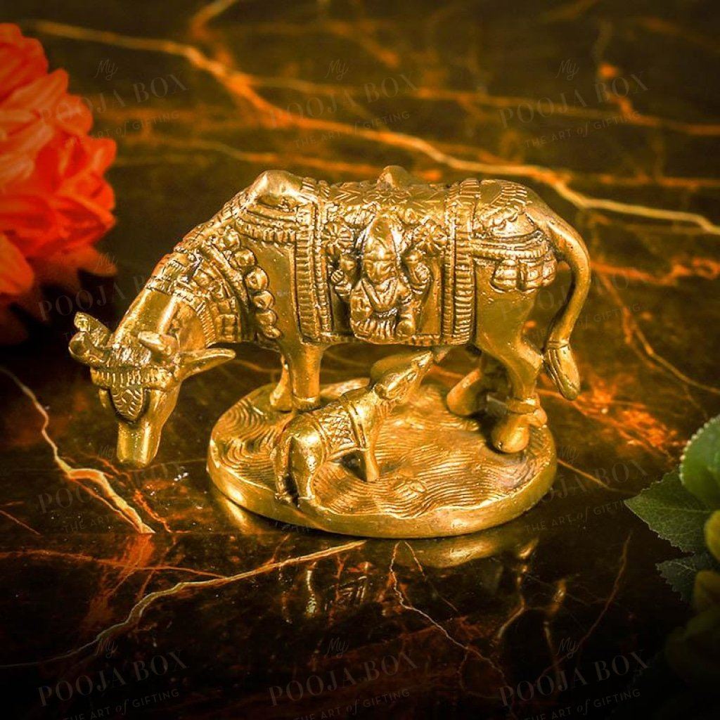 Kamdhenu With Calf Idol (Brass) Idols