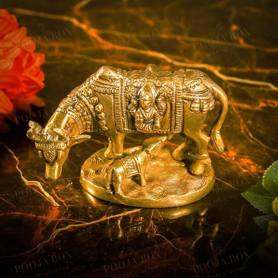 Kamdhenu With Calf Idol (Brass) Idols