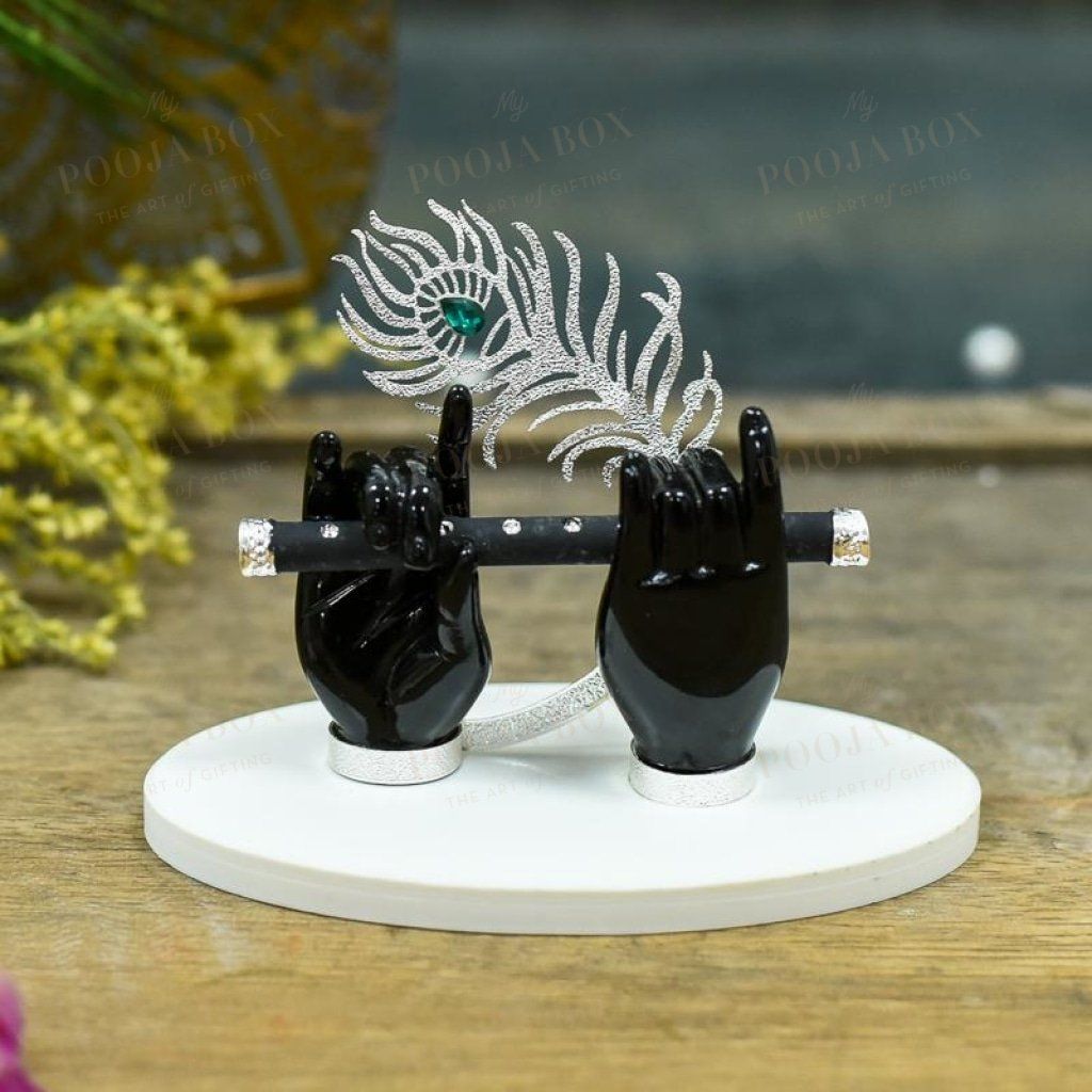 Krishna Black Flute Hand With Silver Feather Home Decor