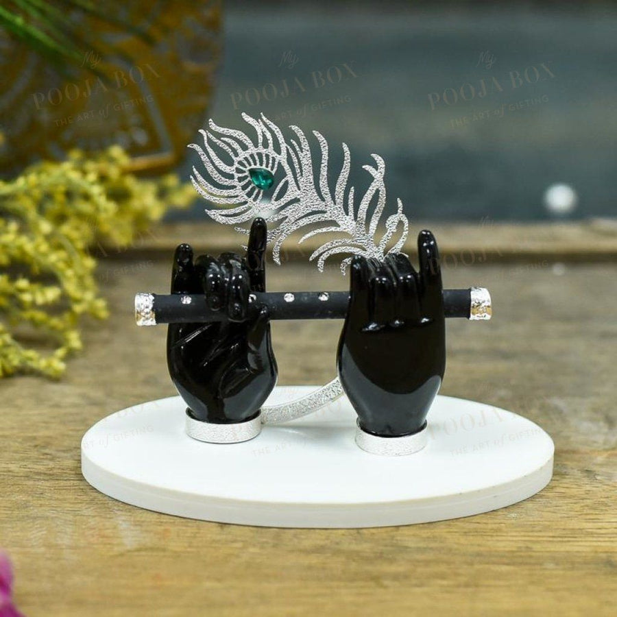 Krishna Black Flute Hand With Silver Feather Home Decor