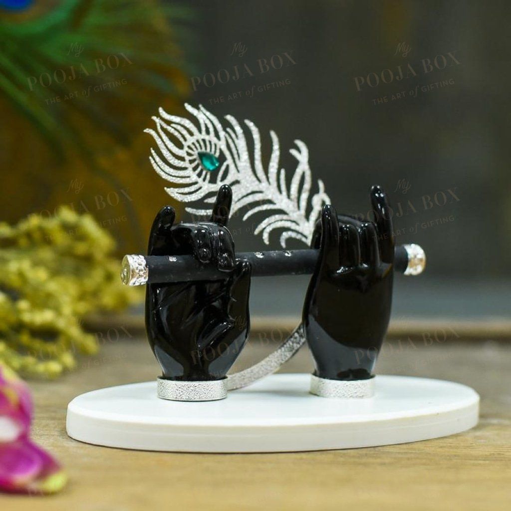 Krishna Black Flute Hand With Silver Feather Home Decor