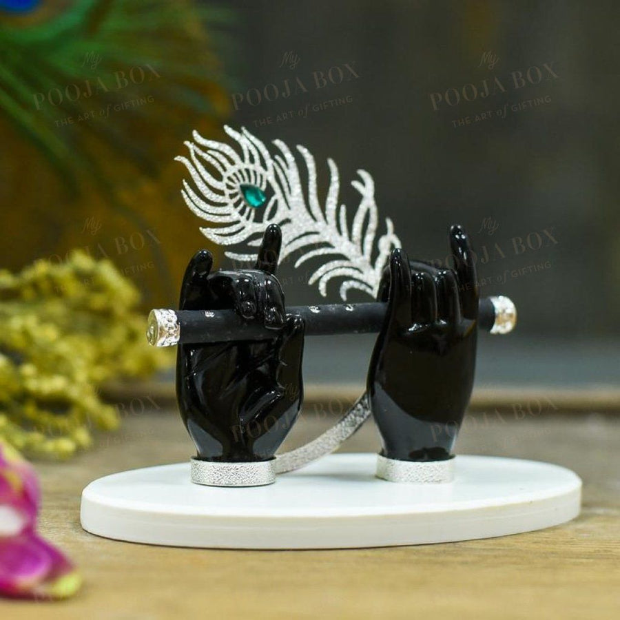 Krishna Black Flute Hand With Silver Feather Home Decor