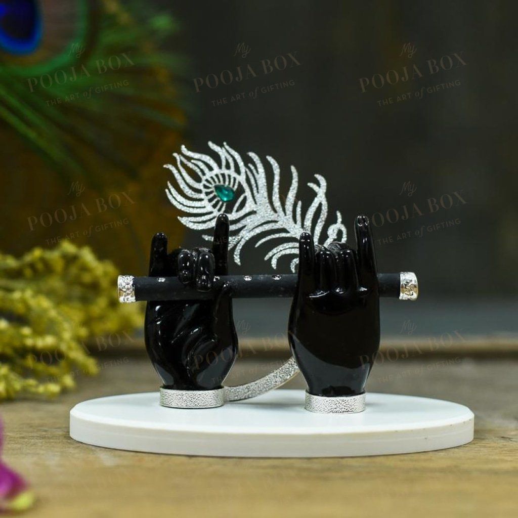 Krishna Black Flute Hand With Silver Feather Home Decor