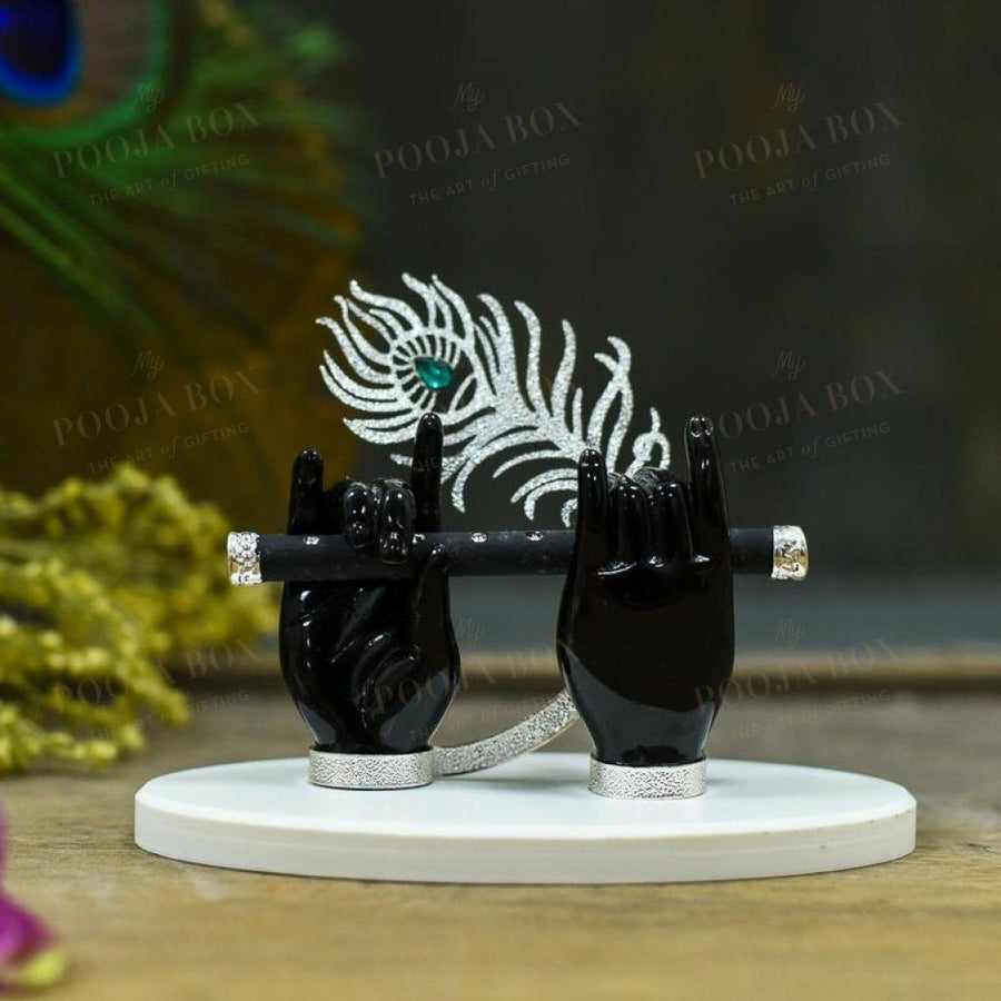 Krishna Black Flute Hand With Silver Feather Home Decor