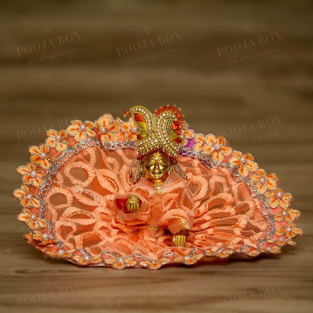 Laddu Gopal Net Dress With Floral Work Poshak