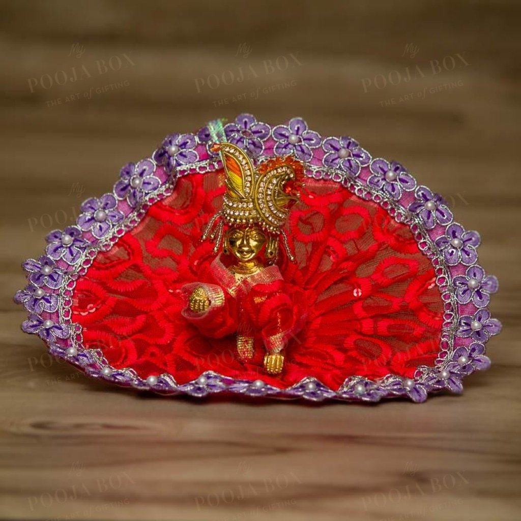 Laddu Gopal Net Dress With Floral Work Poshak