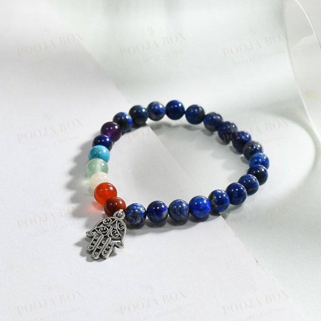 Lapis Lazuli 7 Chakra Bracelet With Hamsa Charm Reiki