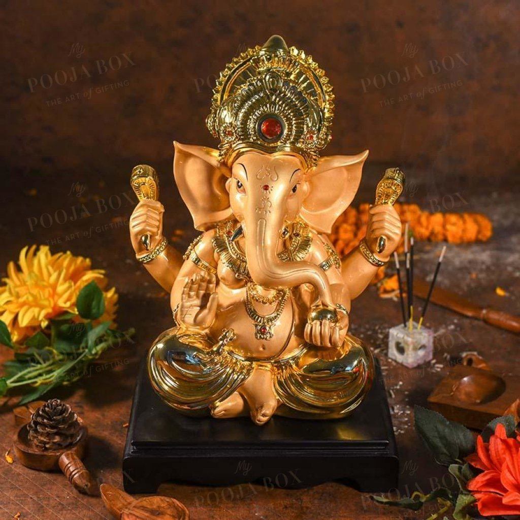 Large Golden Ganesha On Platform Idols