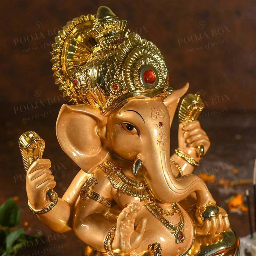 Large Golden Ganesha On Platform Idols