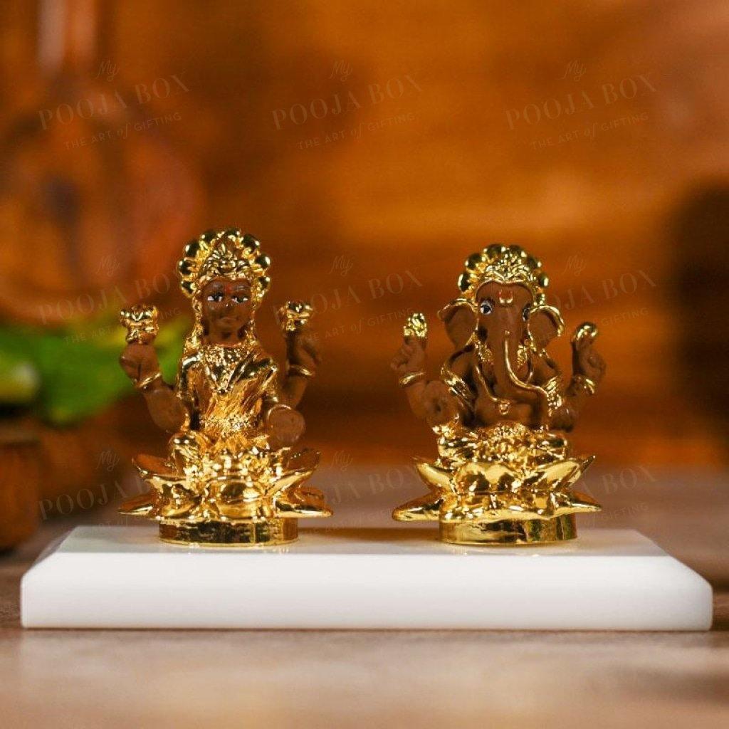 Laxmi Ganesh On Lotus Showpiece For Decor/car Dashboard Idols