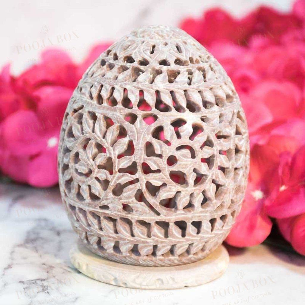 Leafy Mural Lattice Work Candle T-Light Holder In Oval Shape Home Decor