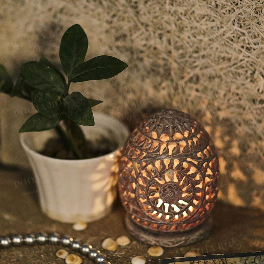 Leafy Mural Lattice Work Candle T-Light Holder In Oval Shape Home Decor