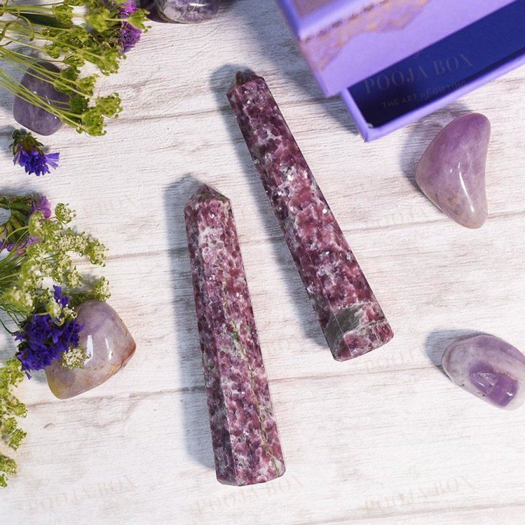 Lepidolite Crystal Healingtower/pencil (Set Of 2) Reiki Towers