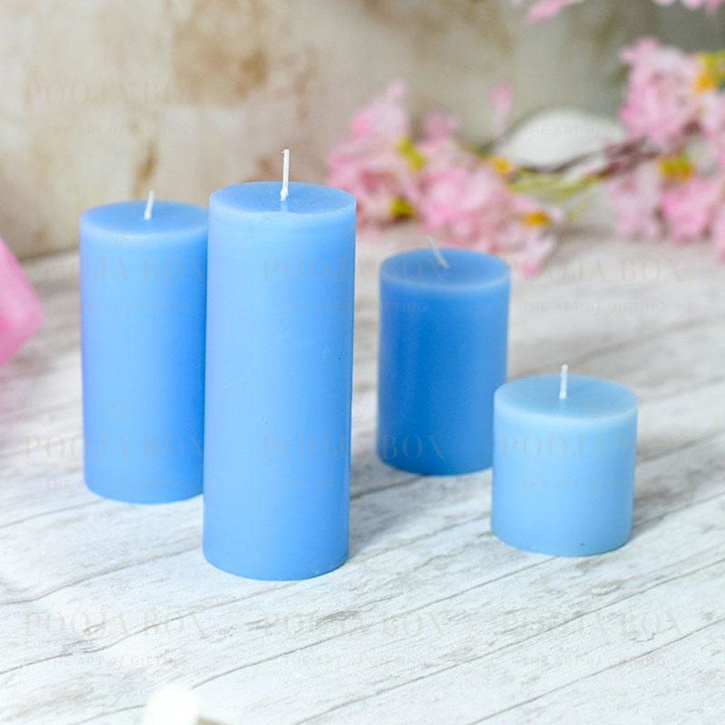 Lustre Blue Pillar Candle Set Of 4