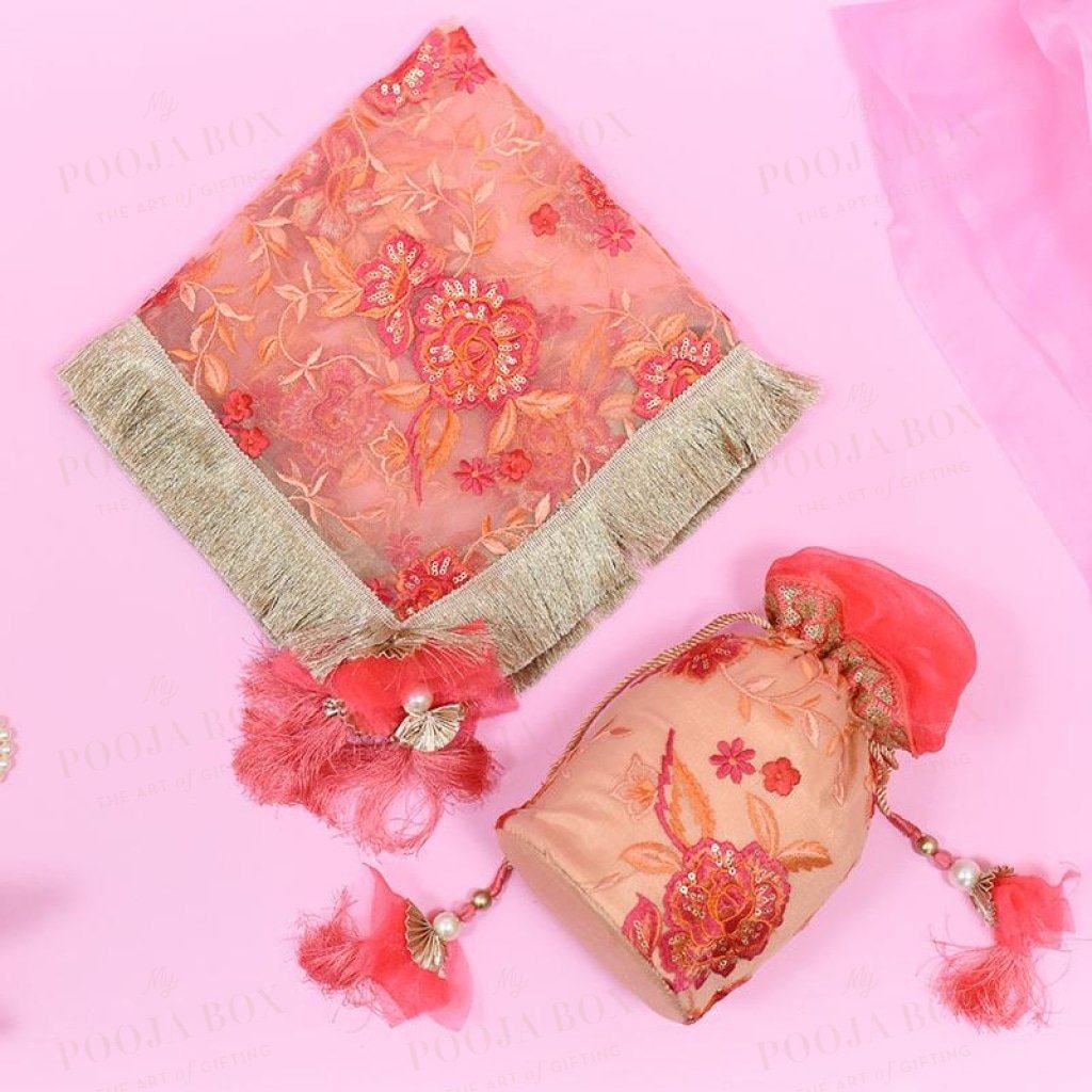 Magnificent Magnolia Potli & Thali Cover Set Karwa Chauth