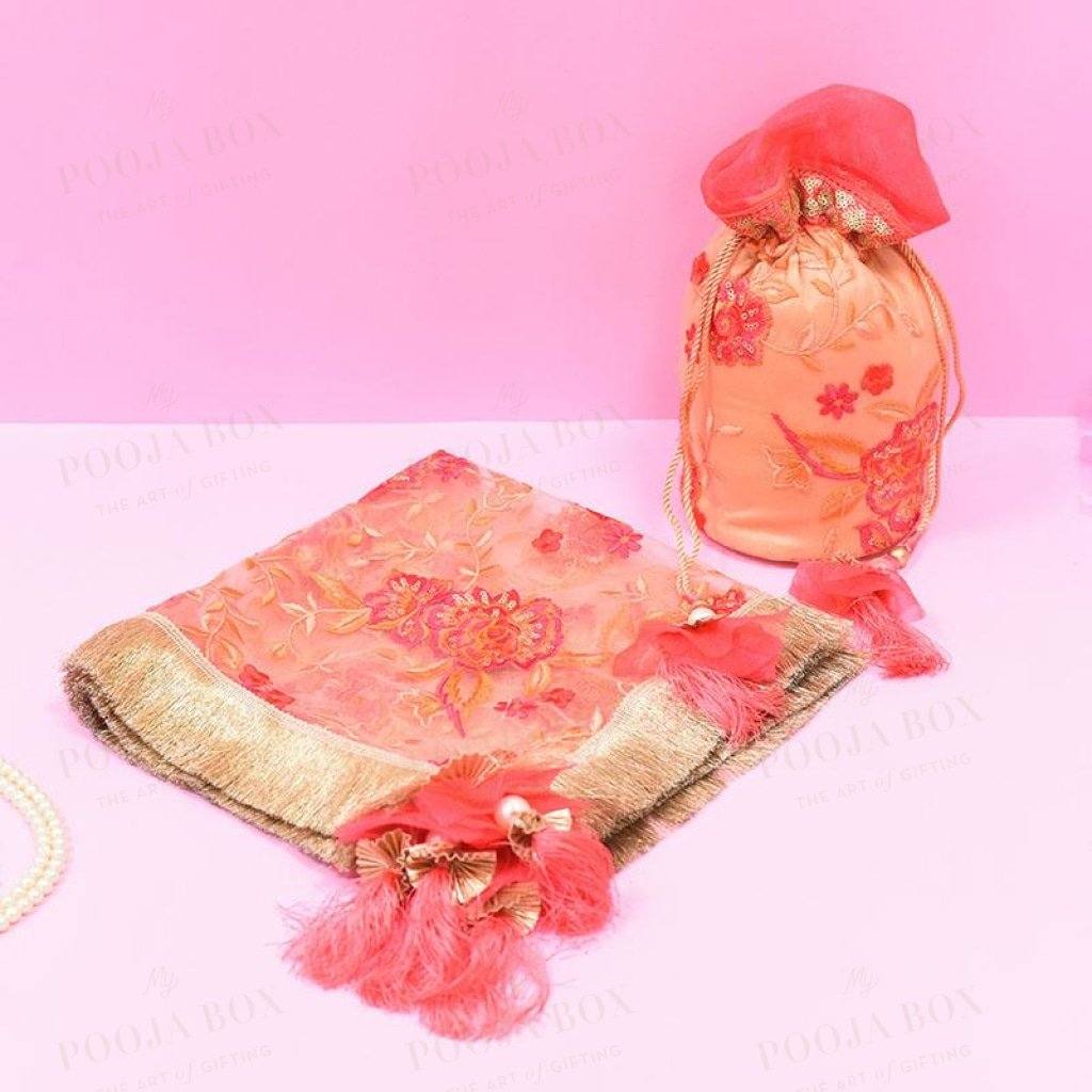 Magnificent Magnolia Potli & Thali Cover Set Karwa Chauth