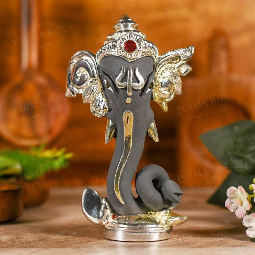 Matte Grey And Silver Ganesha Head Idol