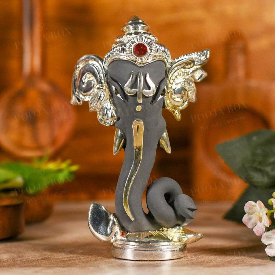 Matte Grey And Silver Ganesha Head Idol