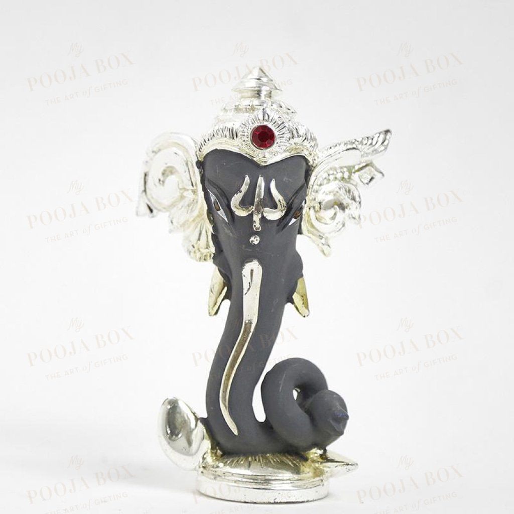 Matte Grey And Silver Ganesha Head Idol