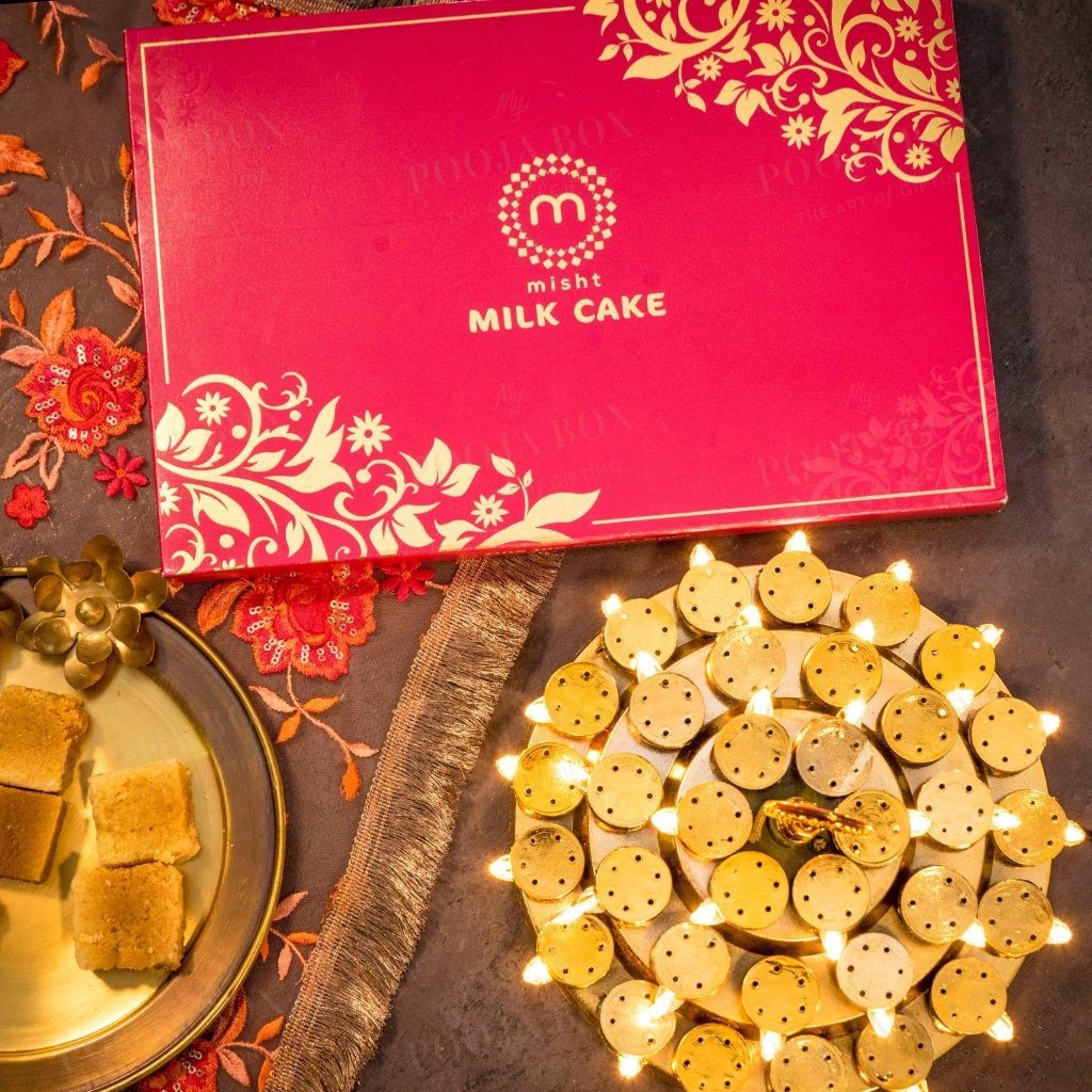 Milk Cake Mithai & Led Thali Gift Set Gift