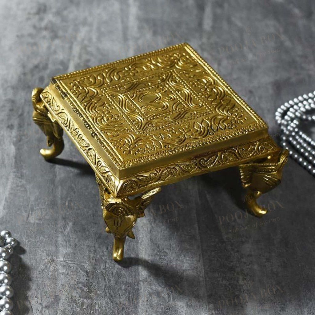 Om Design Brass Chowki Pooja Items